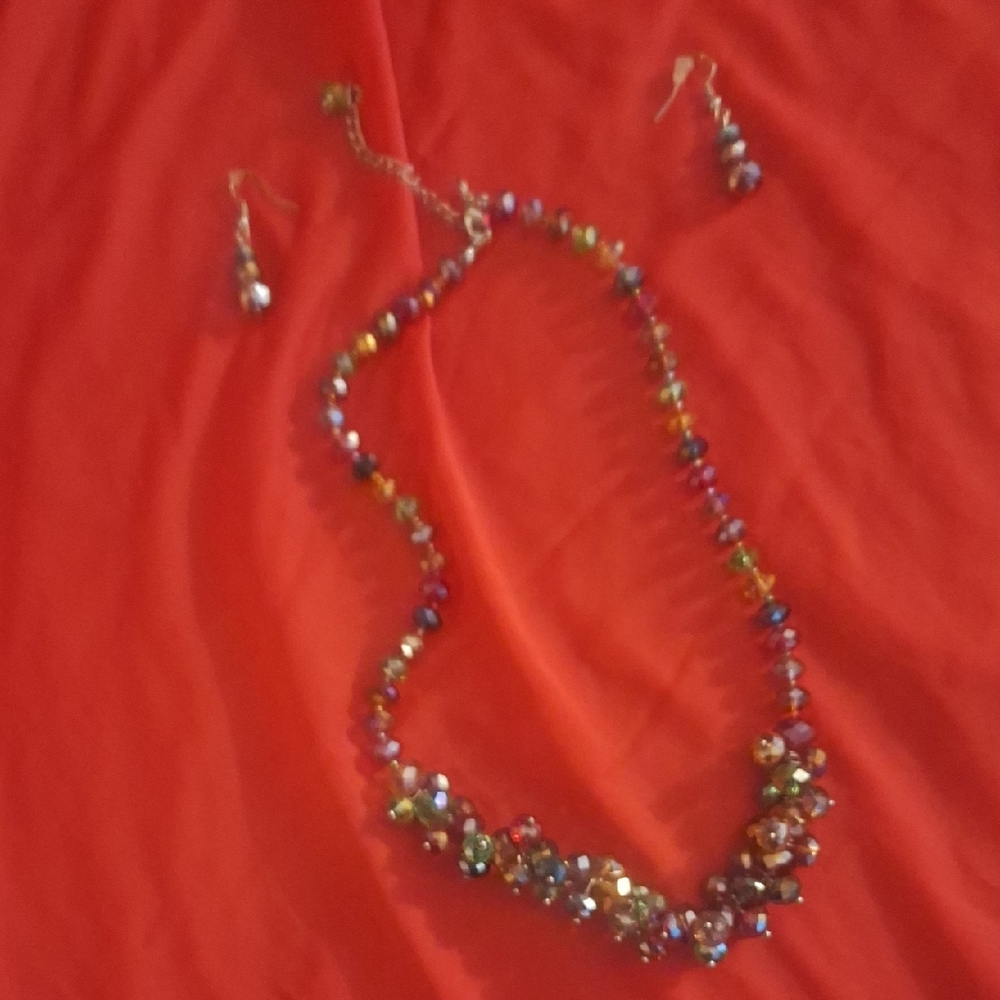 Multicolor Crystal Beaded Necklace and Earring Set